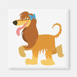 Cute Ready Cartoon Afghan Hound Magnet