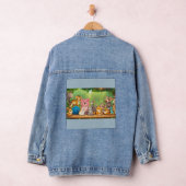 Cute Realistic Cartoon Animals Around Blank Forest Denim Jacket (Hangar)