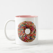 Cute Realistic Donut Sprinkles Pink Tweekleurige Koffiemok (Links)