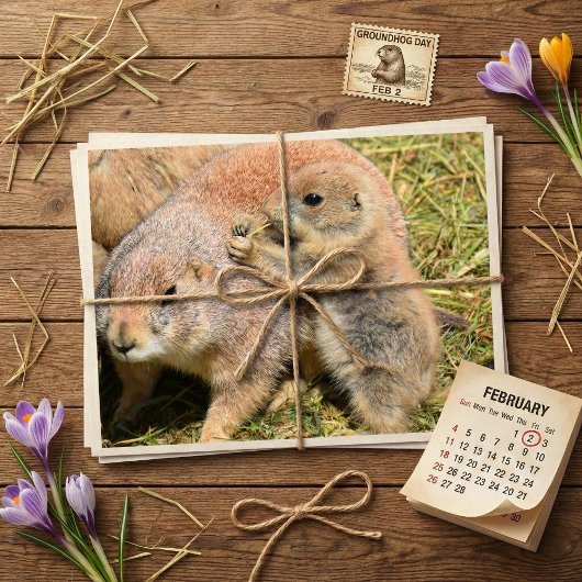 Cute Realistic Groundhog Family Photo Briefkaart
