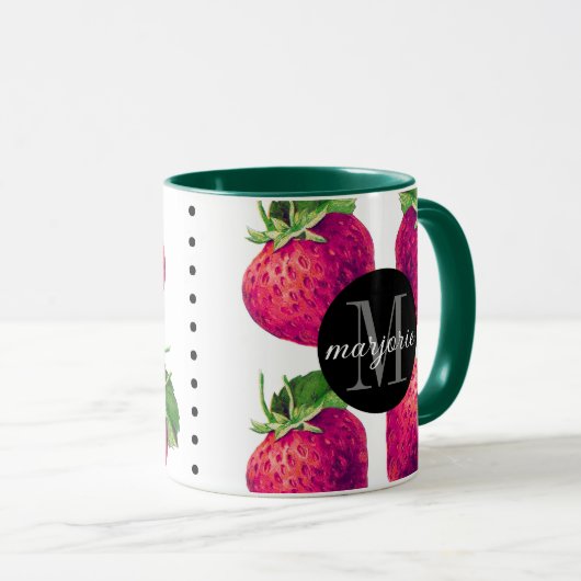 Cute Red-aardbeien voegen Jouw naam en Initiaal to Mok (Voorkant rechts)