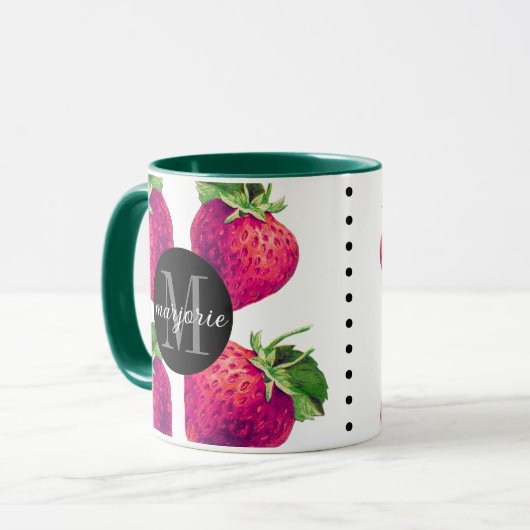 Cute Red-aardbeien voegen Jouw naam en Initiaal to Mok (Voorkant links)