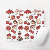 Cute Red Aesthetic Mushroom Strawberry Dessert Pat Muismat (Met muis)