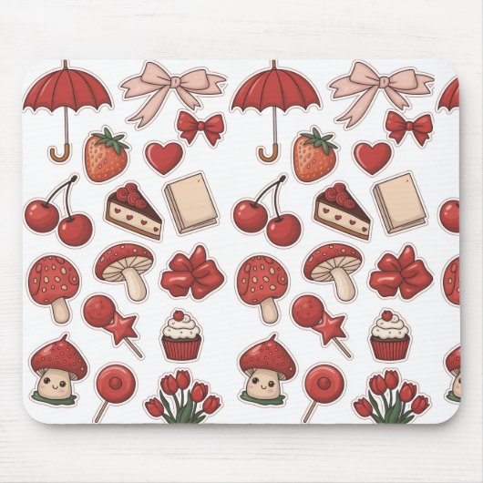 Cute Red Aesthetic Mushroom Strawberry Dessert Pat Muismat (Voorkant)