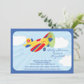 Cute Red Airplane Boy Baby shower Invitation Kaart (Staand voorkant)