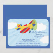 Cute Red Airplane Boy Baby shower Invitation Kaart (Voorkant / Achterkant)