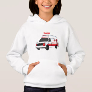 Cute red ambulance van cartoon