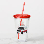 Cute red ambulance van cartoon acryl drinkbeker (Achterkant)