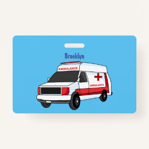 Cute red ambulance van cartoon badge