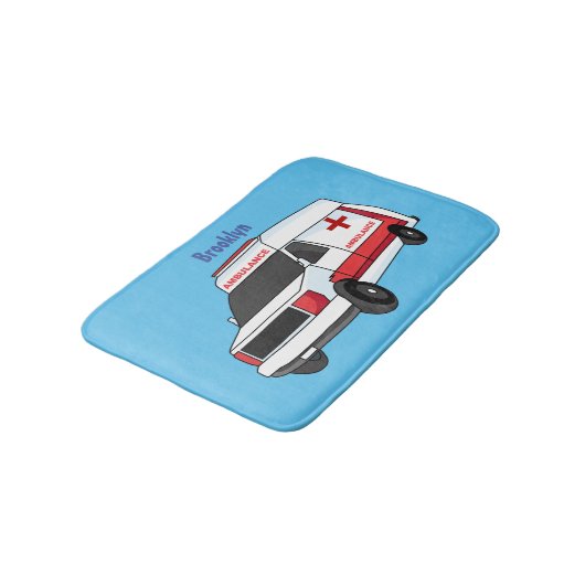 Cute red ambulance van cartoon badmat (Gekanteld)