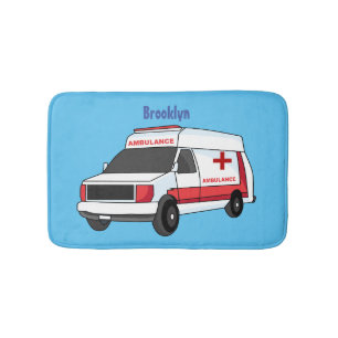 Cute red ambulance van cartoon badmat