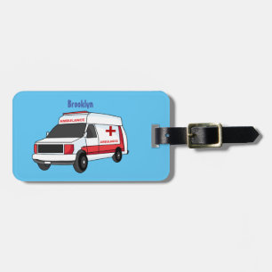 Cute red ambulance van cartoon bagagelabel