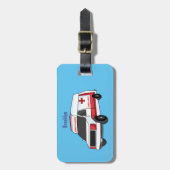 Cute red ambulance van cartoon bagagelabel (Voorkant verticaal)