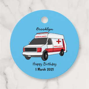 Cute red ambulance van cartoon bedankjes labels