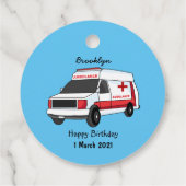 Cute red ambulance van cartoon bedankjes labels (Achterkant)