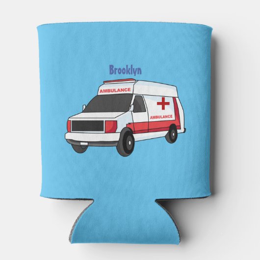 Cute red ambulance van cartoon blikjeskoeler (Achterkant)