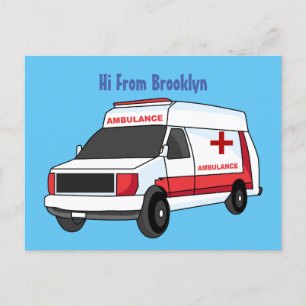 Cute red ambulance van cartoon briefkaart