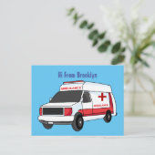 Cute red ambulance van cartoon briefkaart (Staand voorkant)