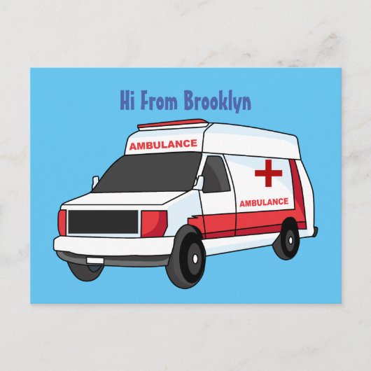Cute red ambulance van cartoon briefkaart (Voorkant)