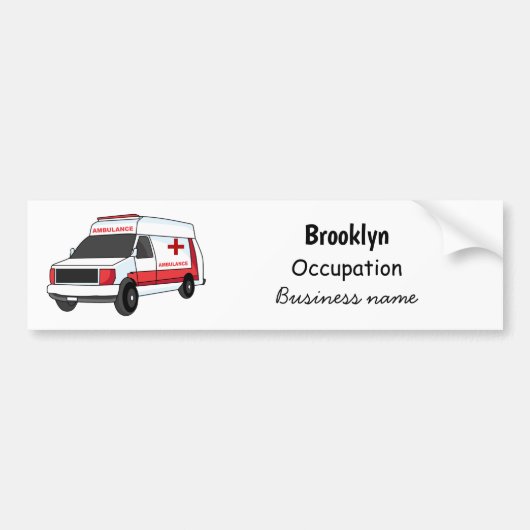 Cute red ambulance van cartoon bumpersticker (Voorkant)