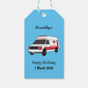 Cute red ambulance van cartoon cadeaulabel