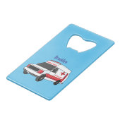 Cute red ambulance van cartoon creditkaart flessenopener (Achterkant Gekanteld)