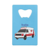 Cute red ambulance van cartoon creditkaart flessenopener (Achterkant)