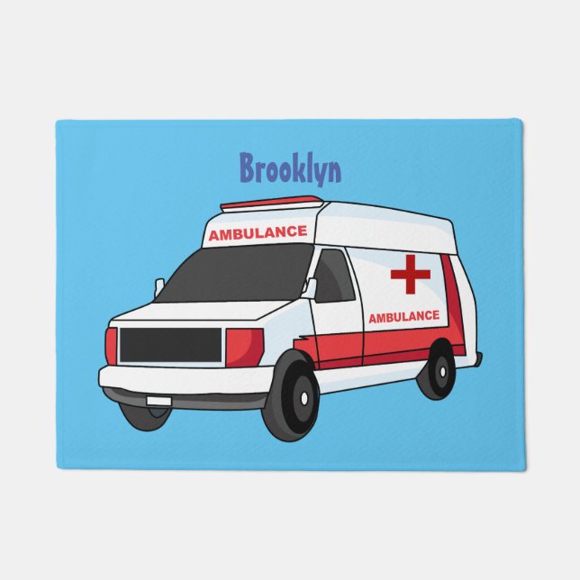 Cute red ambulance van cartoon deurmat (Voorkant)