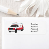 Cute red ambulance van cartoon etiket (Insitu)