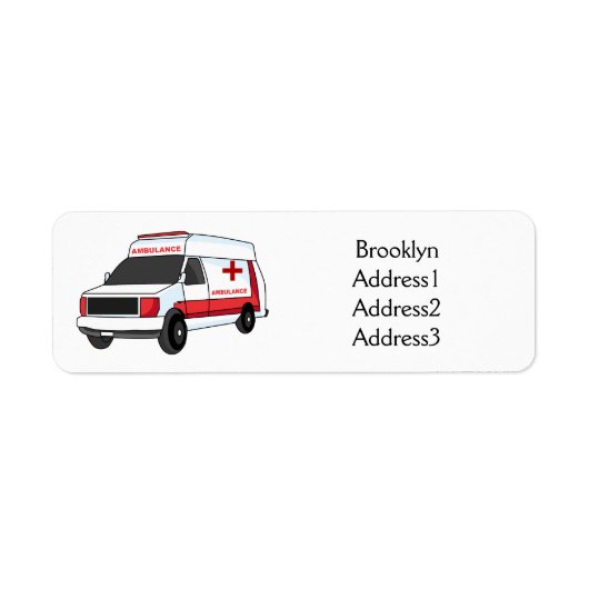 Cute red ambulance van cartoon etiket (Voorkant)