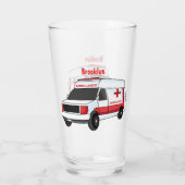 Cute red ambulance van cartoon glas (Achterkant)