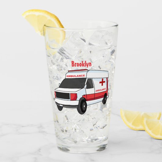 Cute red ambulance van cartoon glas (Voorkant ijs)