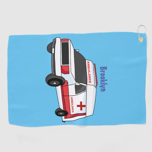 Cute red ambulance van cartoon golfhanddoek (Horizontaal)