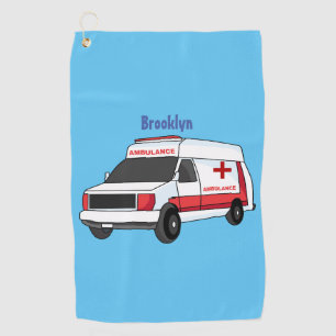 Cute red ambulance van cartoon golfhanddoek