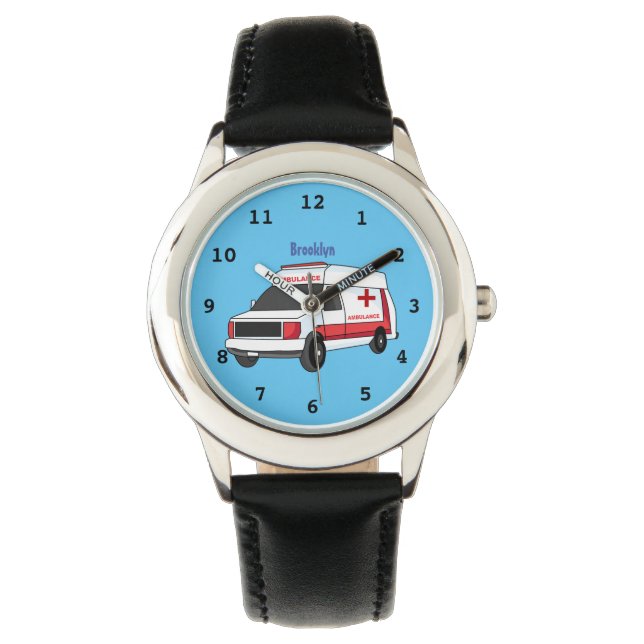 Cute red ambulance van cartoon horloge (Voorkant)