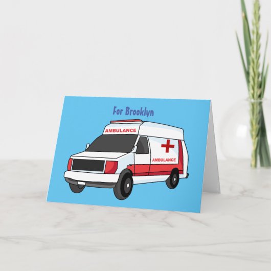 Cute red ambulance van cartoon kaart (Voorkant)