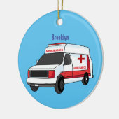 Cute red ambulance van cartoon keramisch ornament (Links)