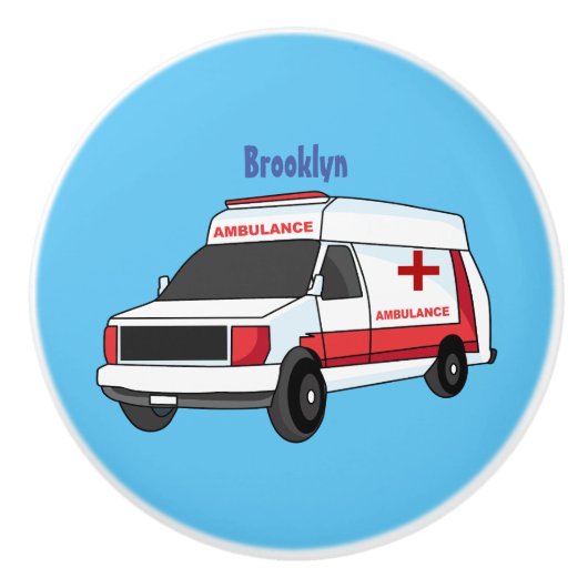Cute red ambulance van cartoon keramische knop (Voorkant)