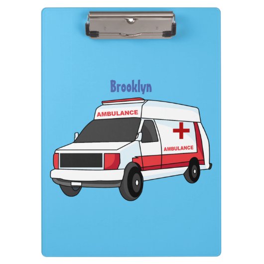 Cute red ambulance van cartoon klembord (Voorkant)