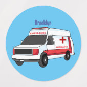 Cute red ambulance van cartoon labels (Design 1)