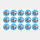 Cute red ambulance van cartoon labels (Vel)