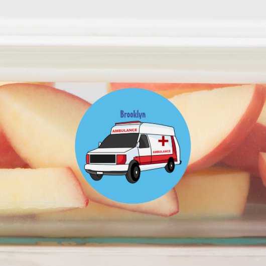 Cute red ambulance van cartoon labels (Aangebracht)