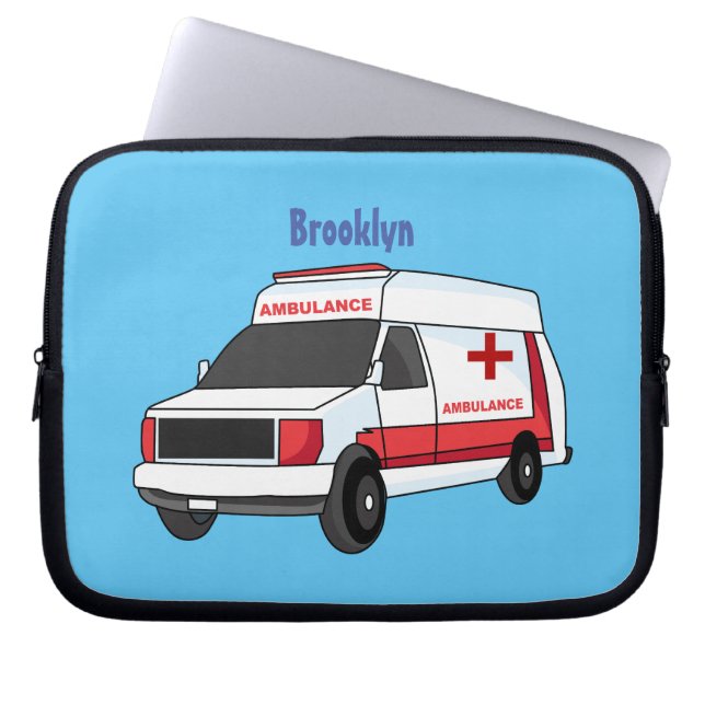Cute red ambulance van cartoon laptop sleeve (Voorkant)