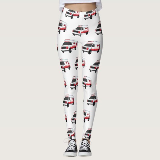 Cute red ambulance van cartoon leggings (Voorkant)
