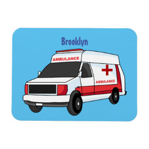 Cute red ambulance van cartoon magneet
