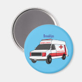 Cute red ambulance van cartoon magneet (Voorkant / Achterkant)