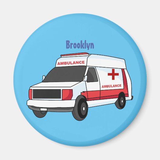Cute red ambulance van cartoon magneet (Voorkant)