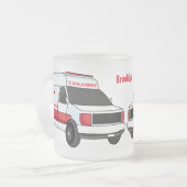 Cute red ambulance van cartoon matglas koffiemok (Voorkant links)