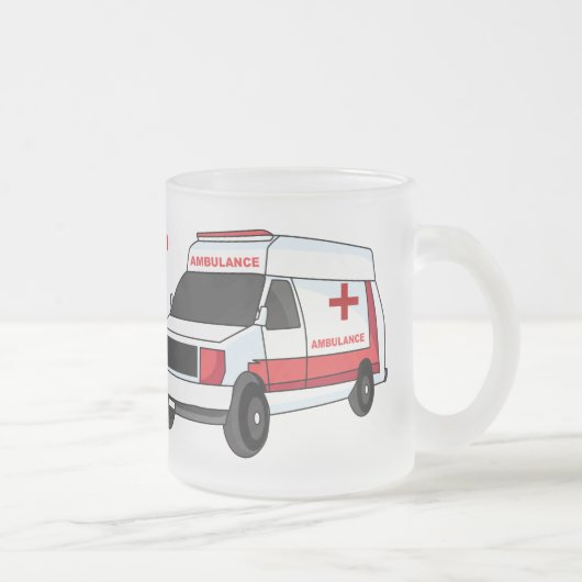 Cute red ambulance van cartoon matglas koffiemok (Rechts)