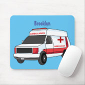 Cute red ambulance van cartoon muismat (Met muis)